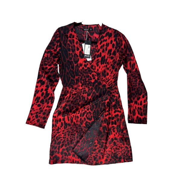 NASTY Gal Red Cheetah Print Dress Size 6 - Picture 1 of 3